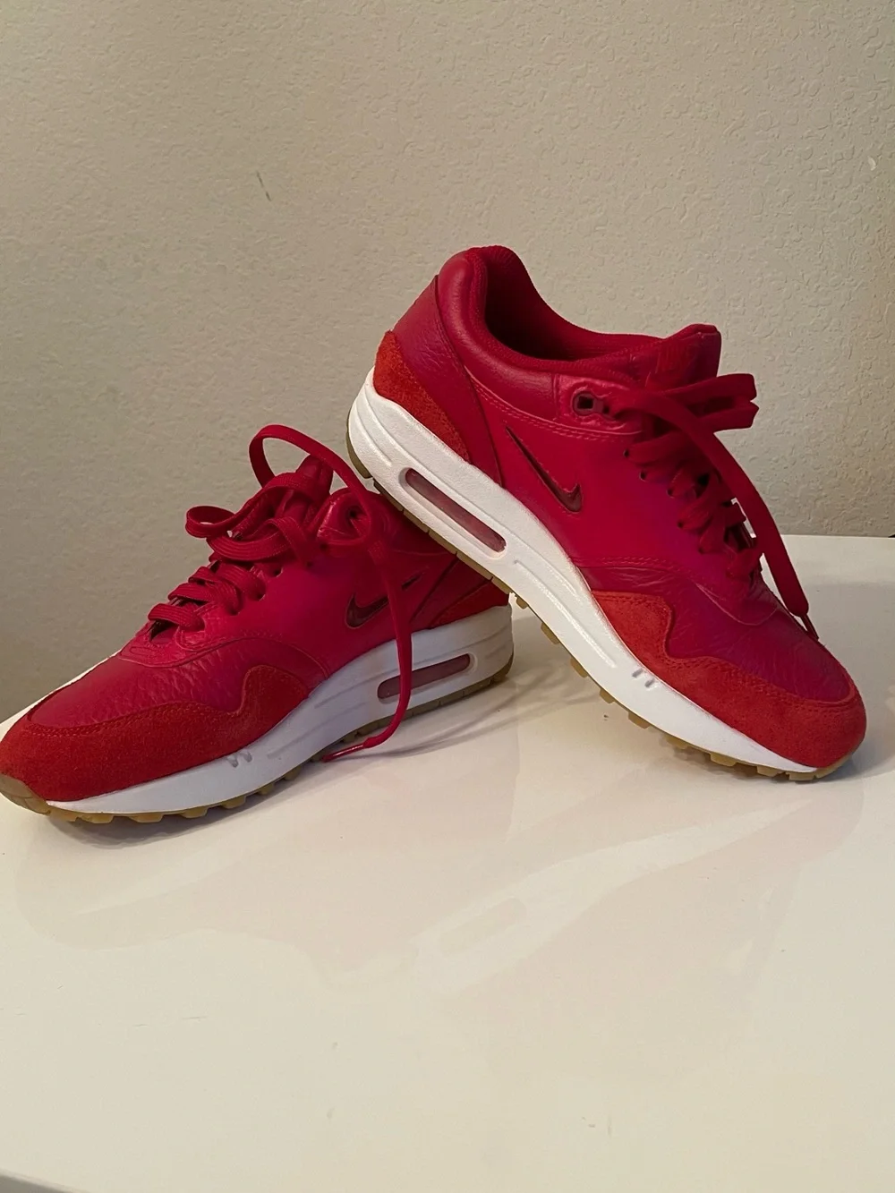 Nike Men's Red Leather and Suede Sneakers
